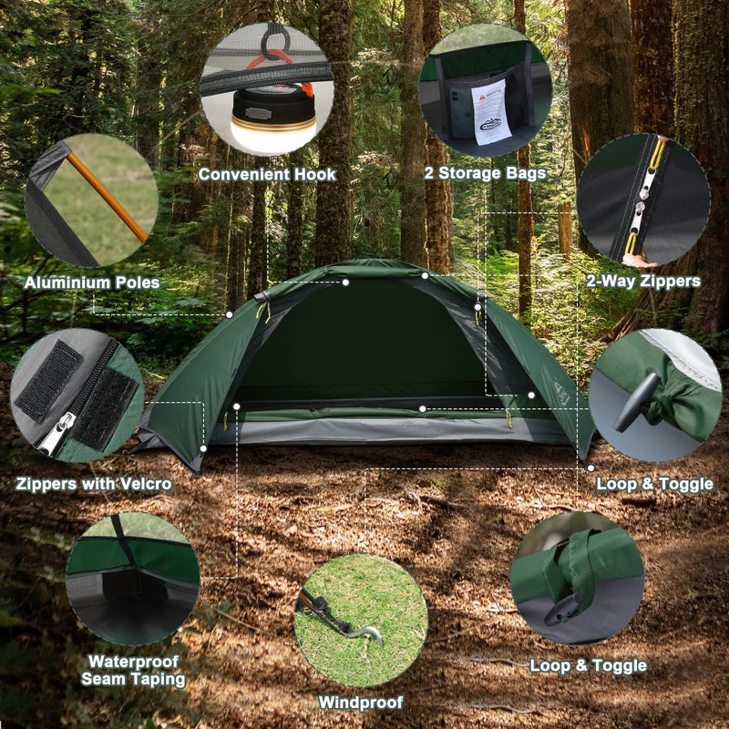camppal 1 Person Tent for Camping Hiking Mountain Hunting Backpacking Tents 4 Season Resistance to Windproof Rainproof and Waterproof - Image 4